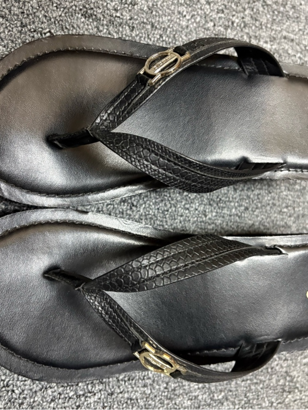 Black Textured Aldo  Flip Flop Sandals with Silver Logo Accent